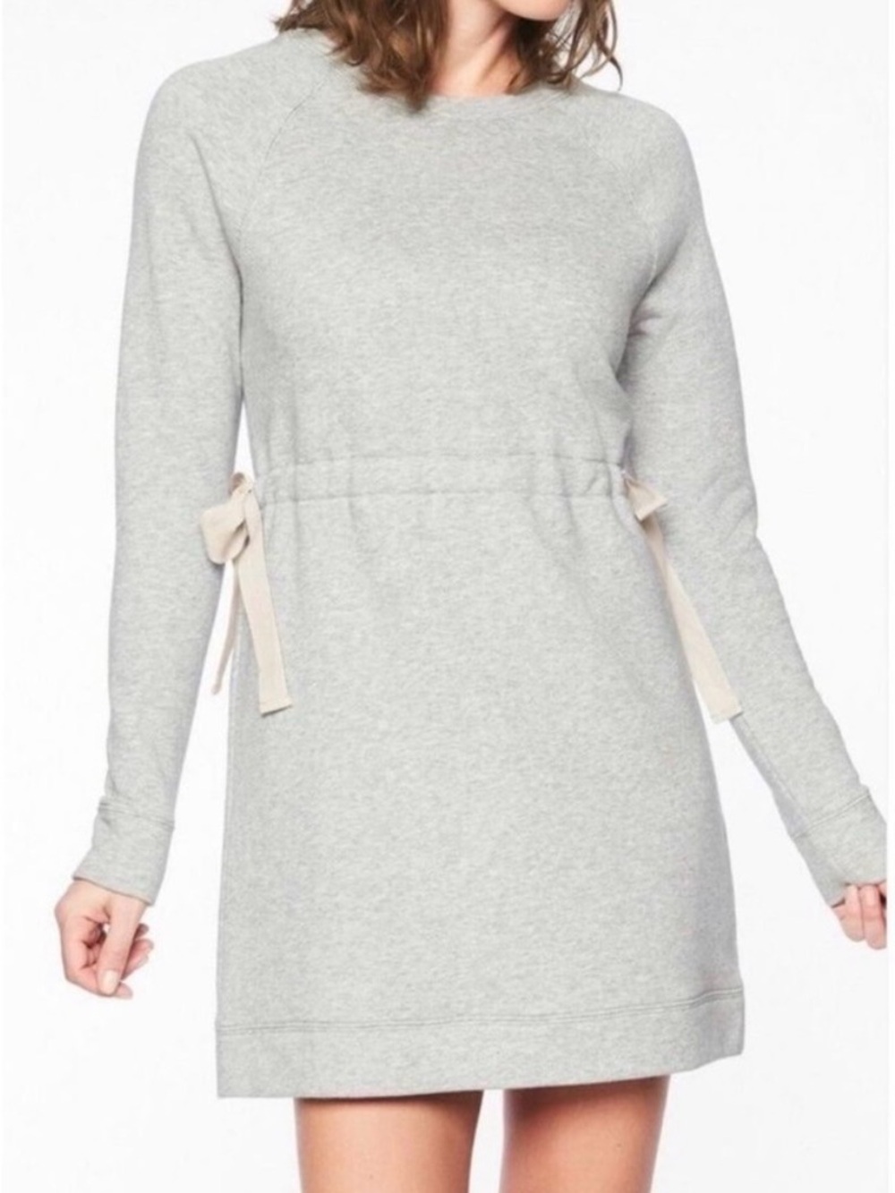 Athleta Studio Cinch Sweatshirt Dress Adjustable Side Waist Ties Gray Women S